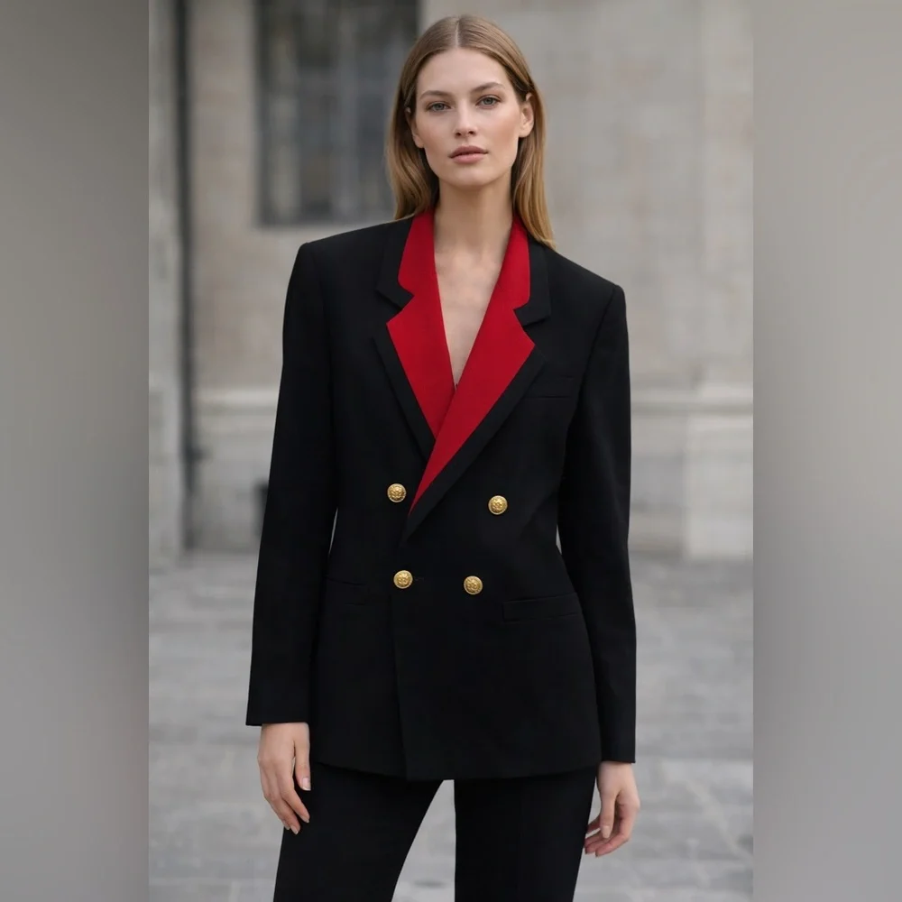 Authentic Christian Dior Black Blazer with Red Lapel 10